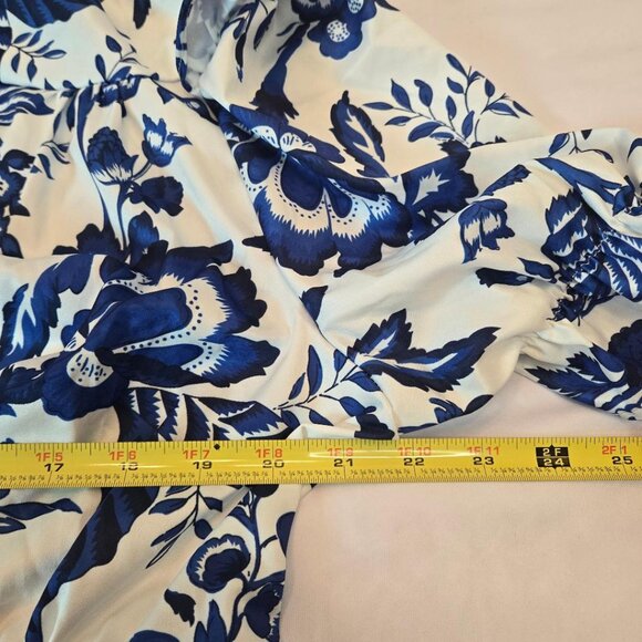 LAI MENG FIVE CATS Women Button Up Short Puff Sleeve Mini Dress Sz: XL Blue/Wht - Picture 12 of 15